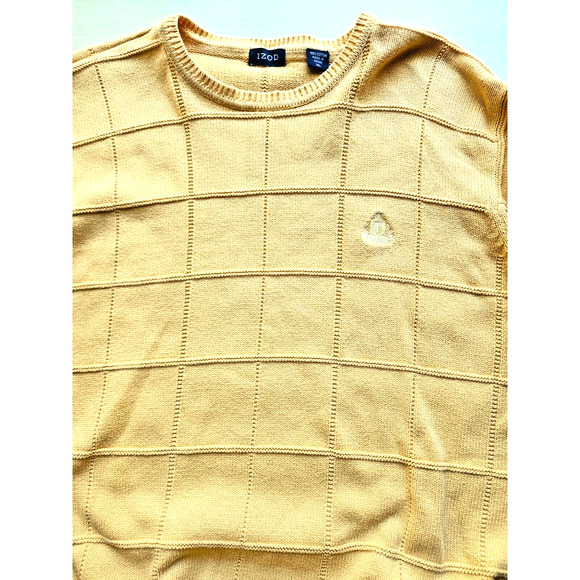 SWEATER-MEN'S-IZOD-Buttercup Yellow-Long Sleeves-Knit Square Pattern-SIZE XL - Picture 6 of 13